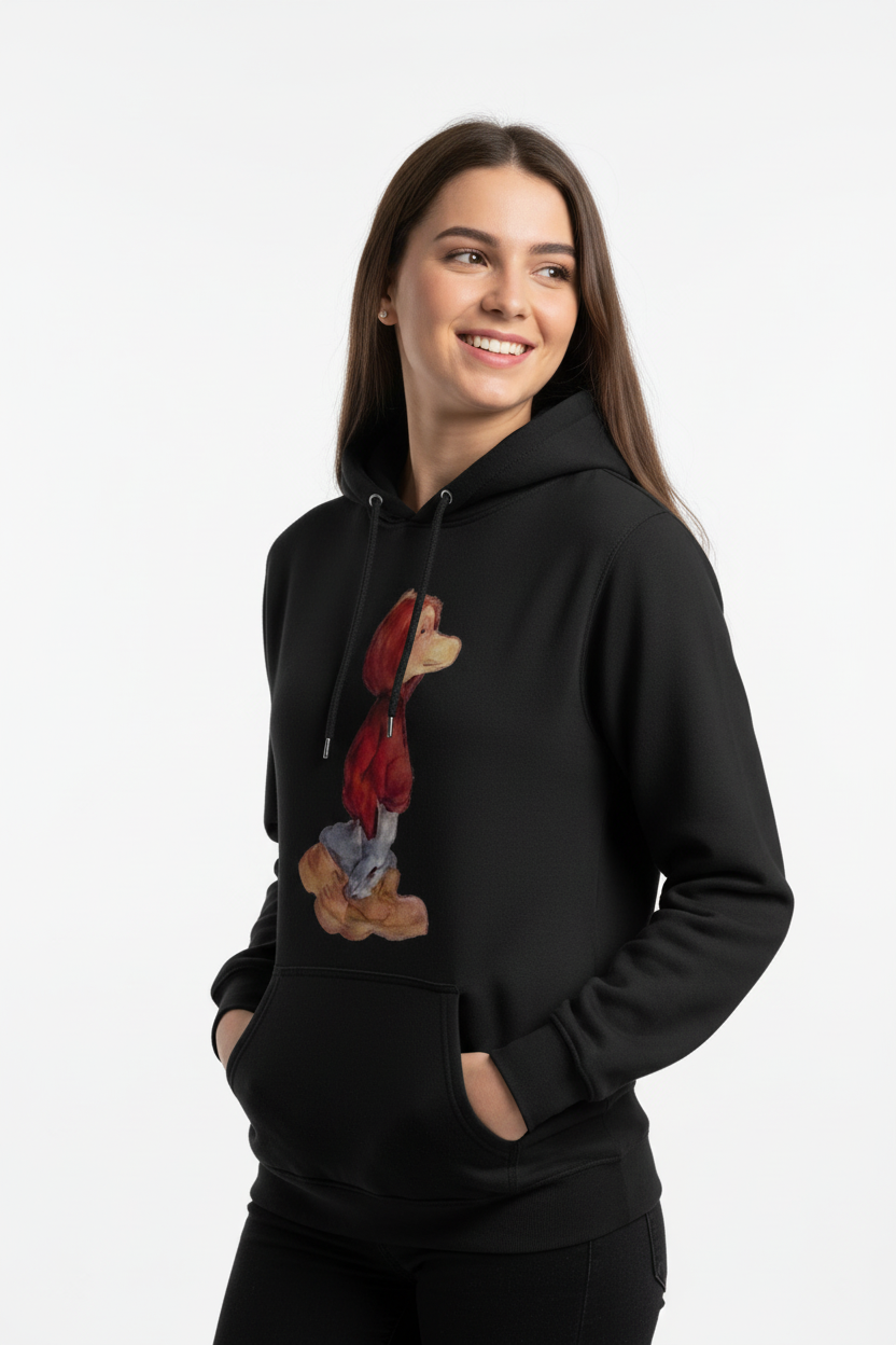 Mujer joven con hoodie negra MOSQUET3RS