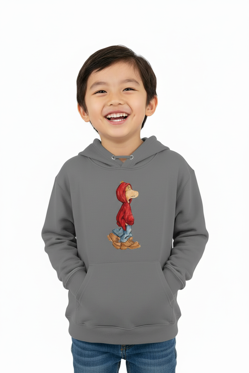 Niño asiático con hoodie gris - diseño correcto